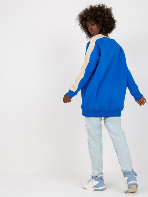 Dámská Oversize mikina RV-TU-8231.78P RUE PARIS Barva: Modrá - tmavě, Velikost: L/XL