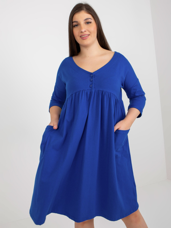 Šaty Plus Size RV-SK-8529.37P RELEVANCE Barva: Modrá - tmavě, Velikost: UNI