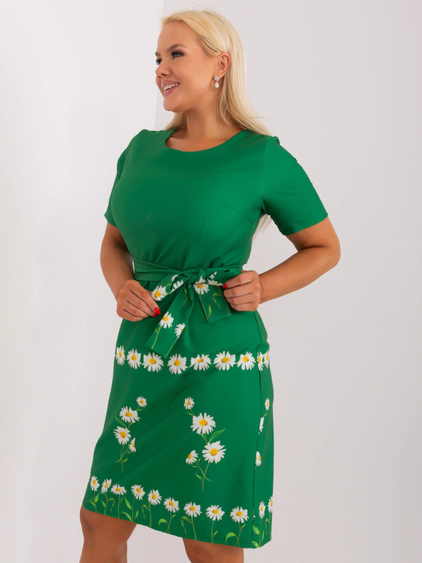 Dámské šaty plus size LK SK 505731.84 Zelená s potiskem - FPrice zelená s květy 46