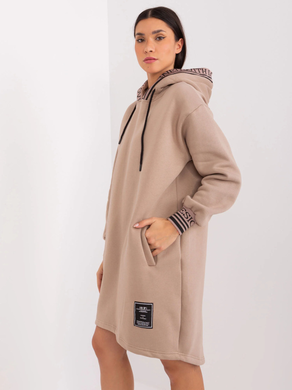 Mikinové šaty RV-TU-9224.95P RELEVANCE Barva: Béžová - tmavě, Velikost: L/XL