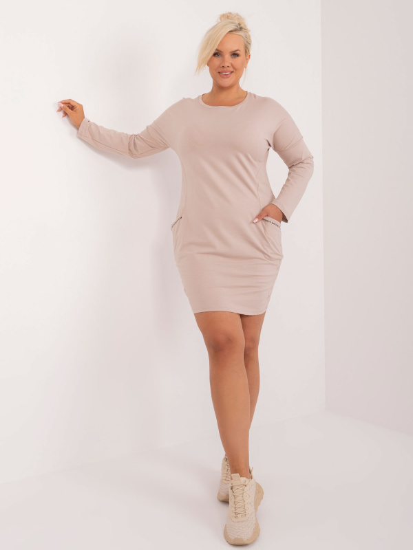 Dámské Plus size šaty RV-TU-8295.29 RELEVANCE Barva: Béžová - tmavě, Velikost: UNI