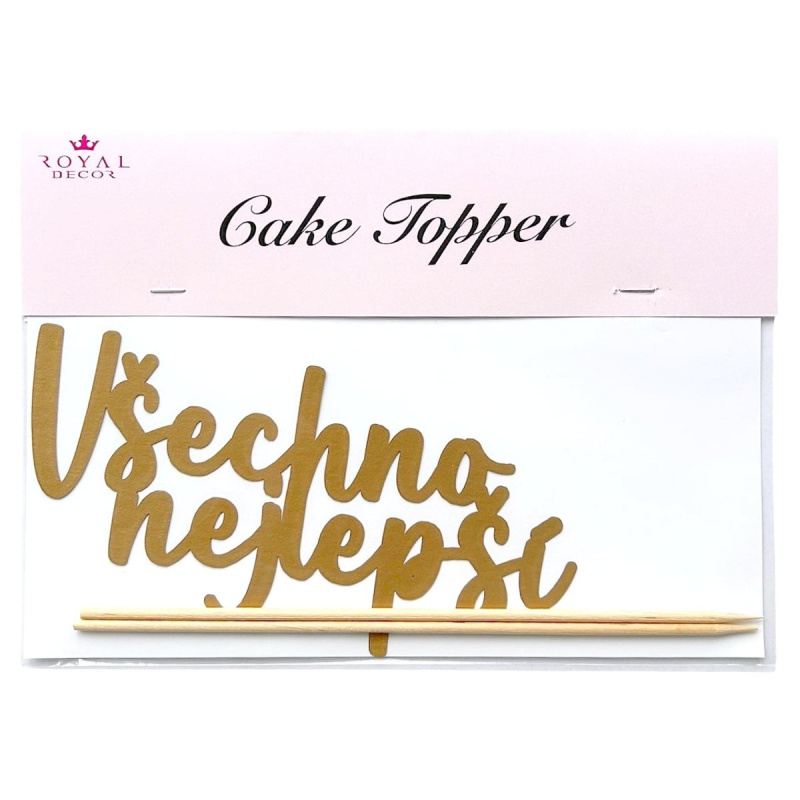4-Cake Zapichovací dekorace na dort zlatá Všechno nejlepší