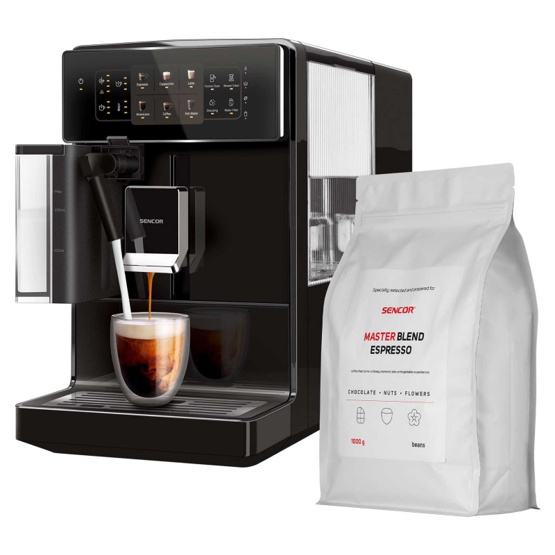 Sencor SES 9300BK + 1 kg kávy Master Blend Automatické Espresso + Káva ZDARMA