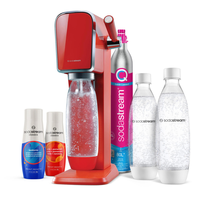 SodaStream SADA Party Pack ART RED Perfektní sada pro Vaší párty  1x,  Výrobník perlivé vody ART MANDARIN RED červený,  1x,  Bombička s CO2