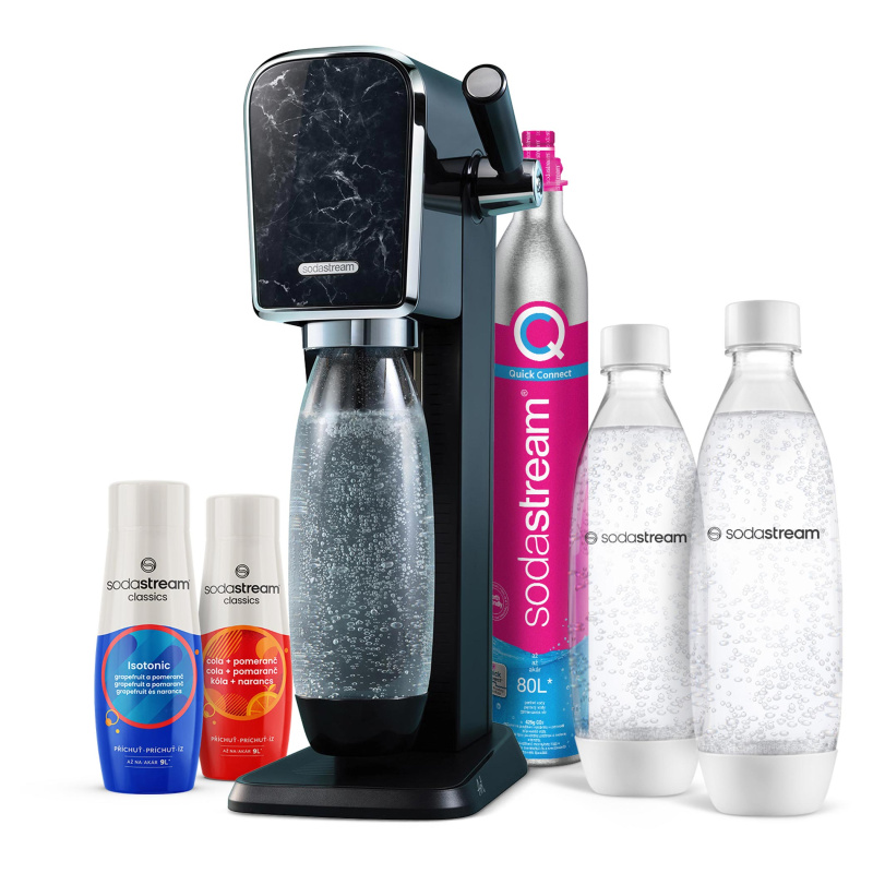 SodaStream SADA Party Pack ART MARBLE Perfektní sada pro Vaší párty  1x,  Výrobník perlivé vody ART MARBLE BLACK černý,  1x,  Bombička s CO2