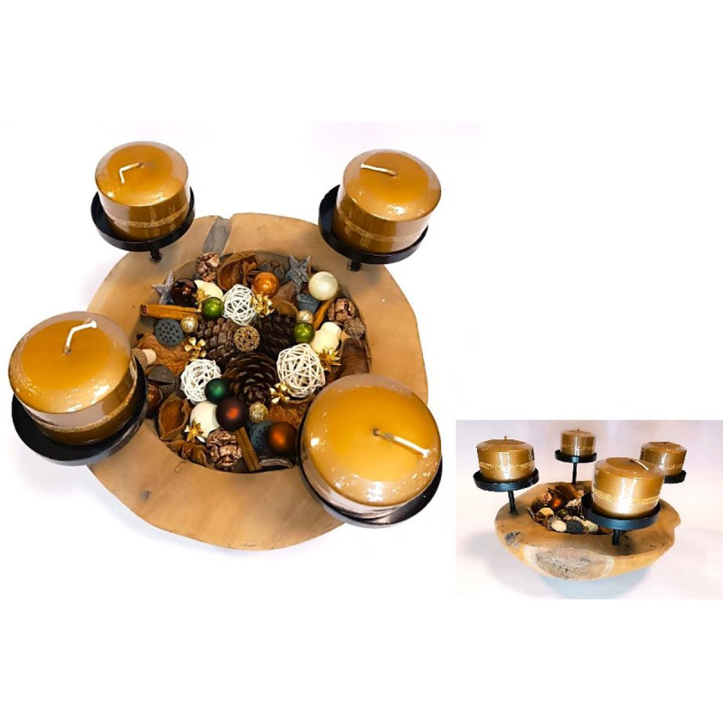 Vánoční dřevěný svícen rustikální Ø 30cm