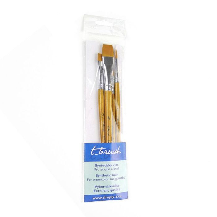 Štětce kulaté a ploché syntetický vlas sada č.01 (4ks)