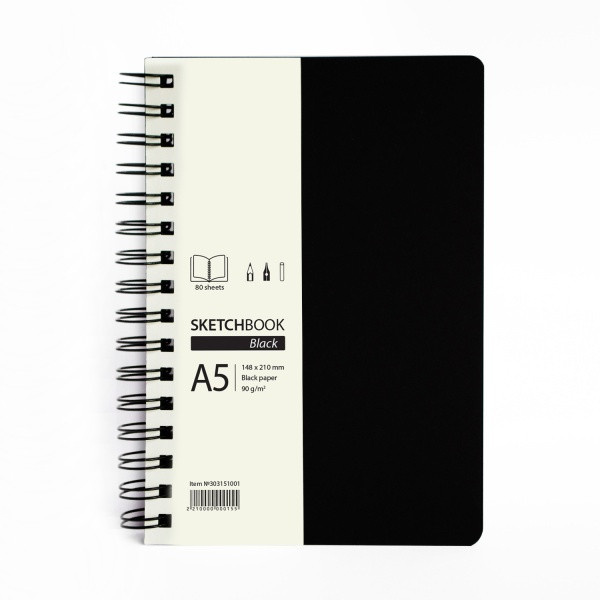 Skicák kroužkový černý (90g/m2, 80 listů) A5