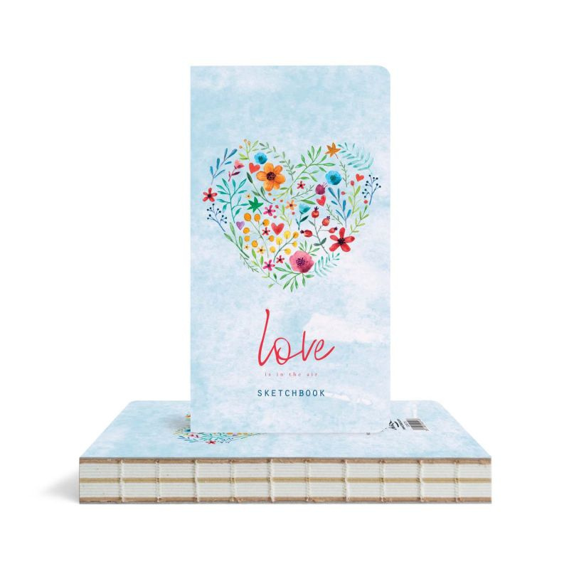 Zápisník Love is in the air Heart od flowers (100g/m2, 96 listů) 9,4×17,2cm obal modrý se srdcem