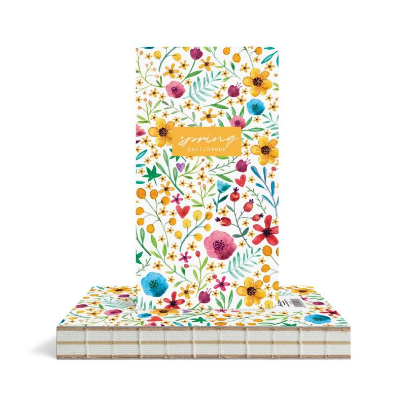 Zápisník Spring Flower-garden (100g/m2, 96 listů) 9,4×17,2cm obal bílý s květinami