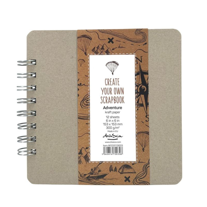 Album kroužkové Scrapbook Adventure kraft (300g/m2, 12 listů) 15×15cm