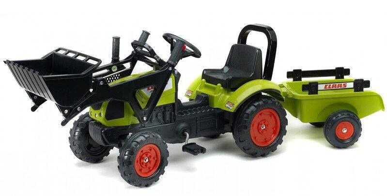 RH 2040AM FALK Šlapací traktor Claas Arion 410 s nakladačem a vozíkem, zelený - poškozený obal