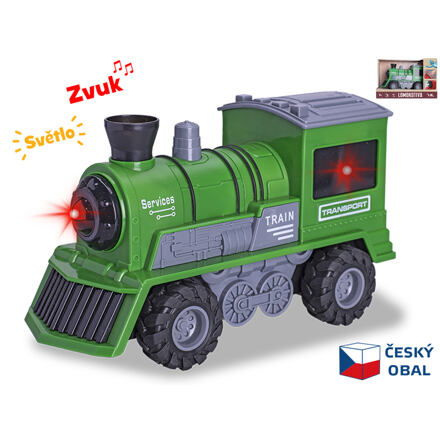MIK 68921 Mikro Trading Lokomotiva zelená 22,5cm 1:16 na setrvačník na baterie se světlem a zvukem -