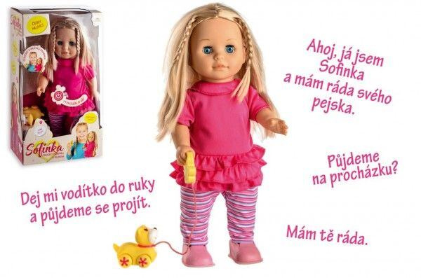 VYH 00514006 Teddies chodící panenka Sofinka s pejskem, česky mluvící - poškozený obal