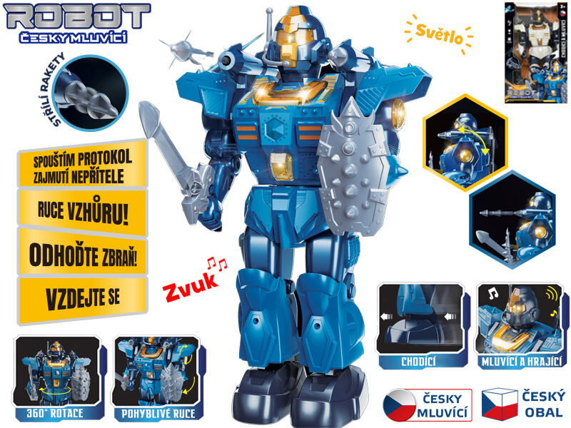 MIK 74027 Mikro Trading Robot 33cm na baterie česky mluvící chodící s doplňky, světlem a zvukem 2 ba