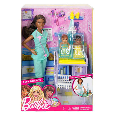 Mattel Barbie Povolání herní set s panenkou Baby Doctor s dvojčaty-černoška