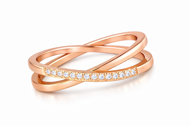 Troli Pozlacený dvojitý prsten z oceli s čirými zirkony Rose Gold 60 mm