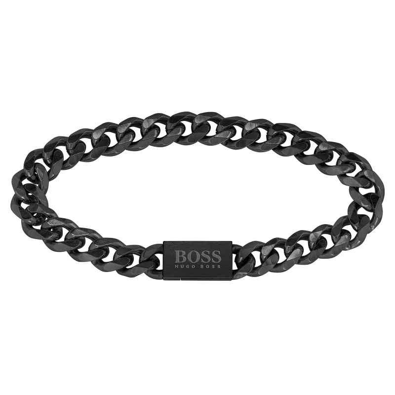 Hugo Boss Moderní černý náramek z oceli Chain Link 1580145 19 cm