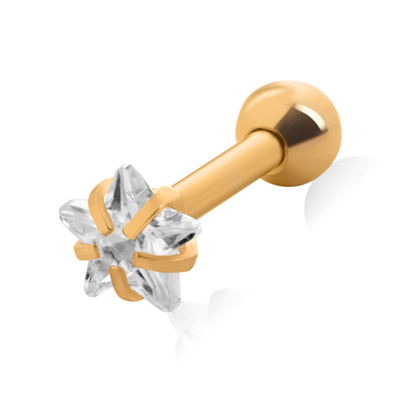 Troli Pozlacená piercingová náušnice s krystalem Hvězdička