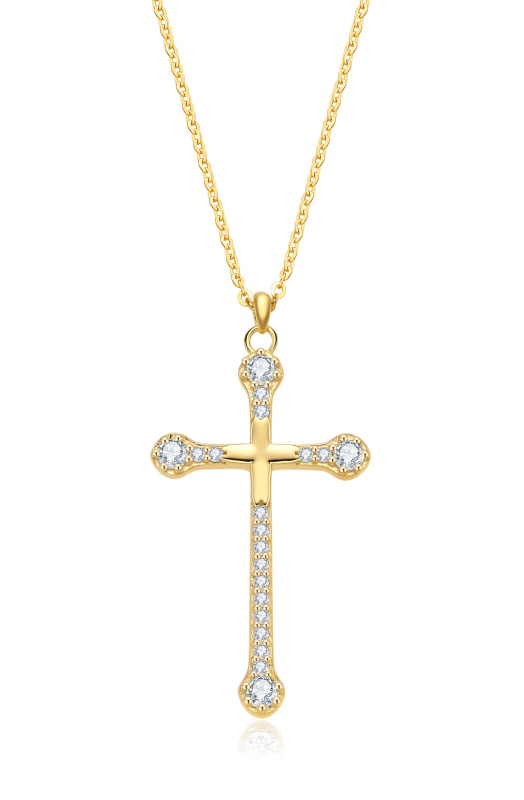 MOISS Nadčasový pozlacený náhrdelník Kříž se zirkony N0001051