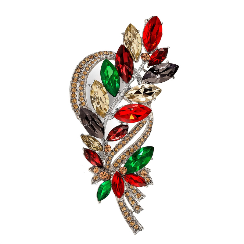 Troli Překrásná brož s barevnými krystaly Větvička Silver