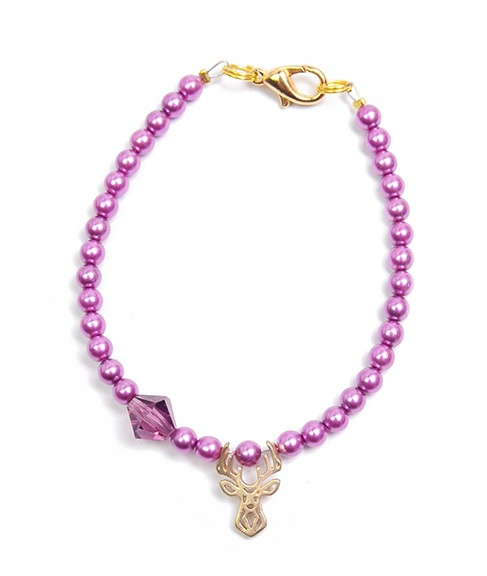 Deers Fialový korálkový mini náramek s jelínkem