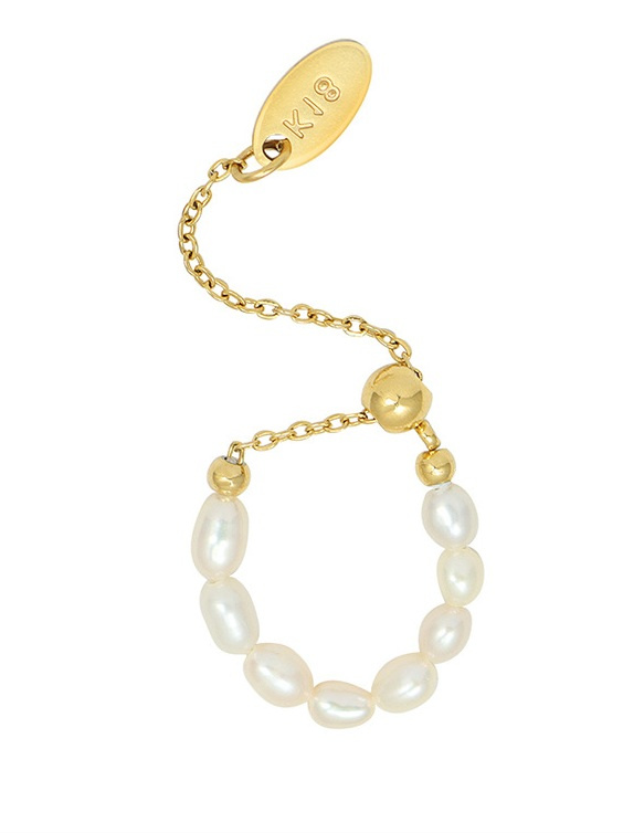 Troli Nastavitelný pozlacený prsten s pravými perlami