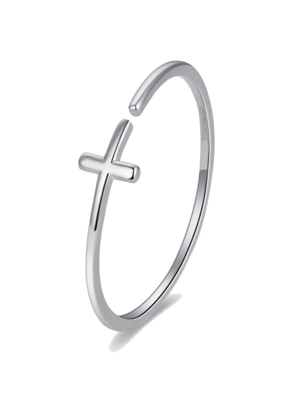 MOISS Minimalistický stříbrný prsten pro ženy Křížek R0002585-P 52 mm