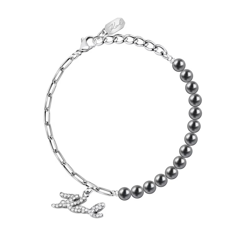 Karl Lagerfeld Ikonický náramek s černými perlami Pearl KLAYR10