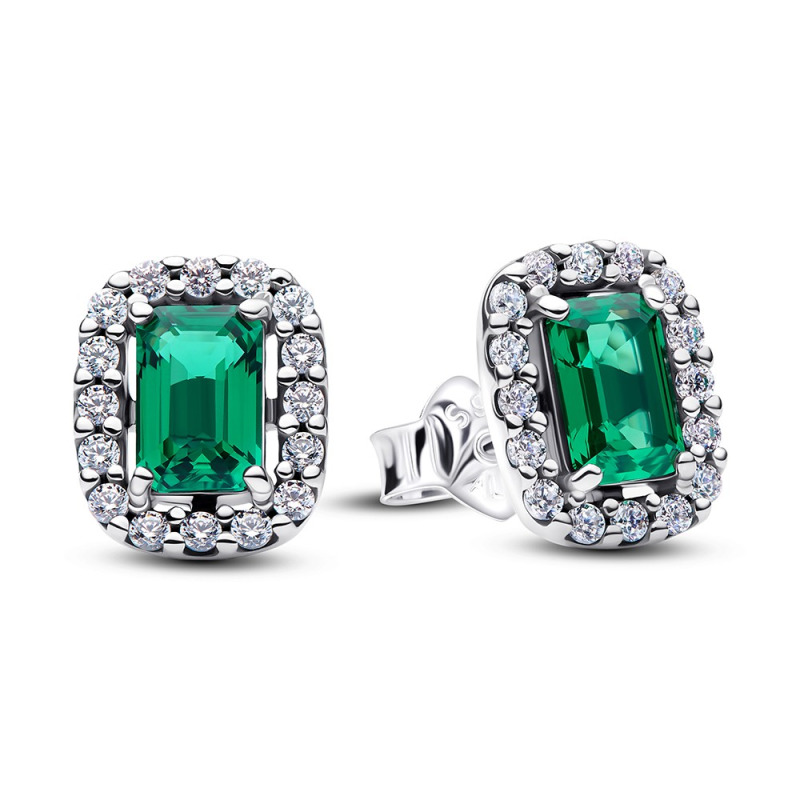 Pandora Elegantní stříbrné náušnice se zeleným krystalem 294501C01
