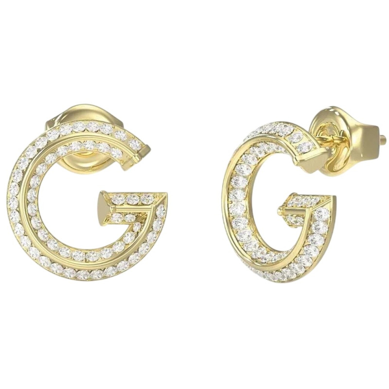 Guess Stylové pozlacené náušnice G Crystal JUBE05443JWYGT/U