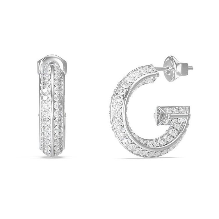 Guess Ocelové kruhové náušnice G Crystal JUBE05444JWRHT/U