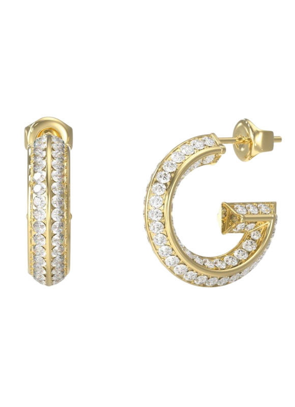 Guess Pozlacené kruhové náušnice G Crystal JUBE05444JWYGT/U