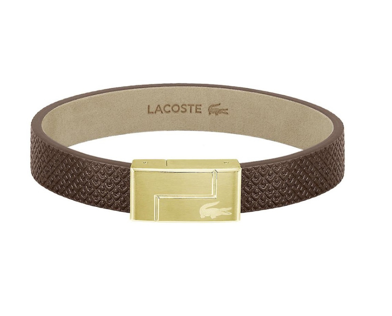 Lacoste Hnědý kožený náramek Monogram Leather 2040187 19 cm