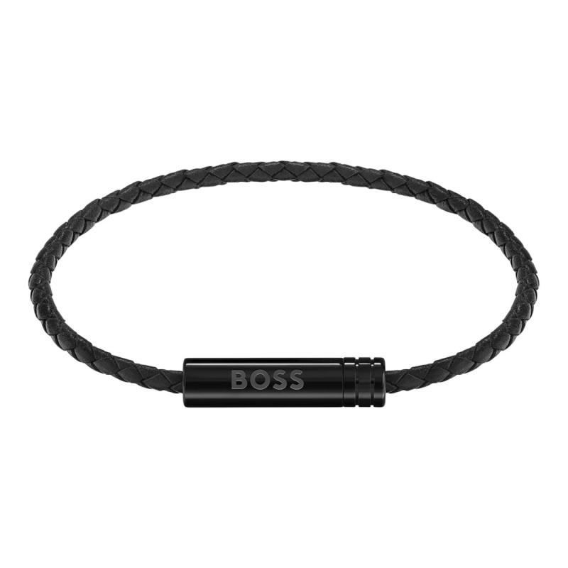 Hugo Boss Černý kožený náramek Ares Air 1580875