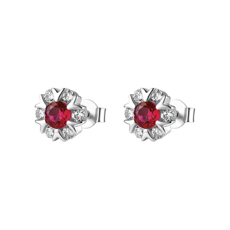 Brosway Stříbrné náušnice Květina se zirkony Fancy Passion Ruby FPR146