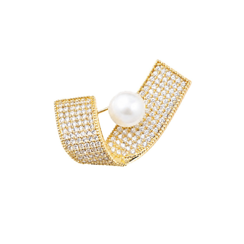 JwL Luxury Pearls Třpytivá pozlacená brož s pravou perlou a zirkony JL0878