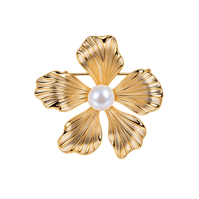 JwL Luxury Pearls Půvabná brož s pravou perlou Zlatý květ JL0883