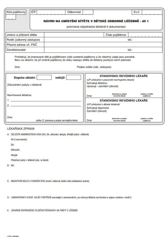 19- Návrh na umístění dítěte v dětské odborné léčebně