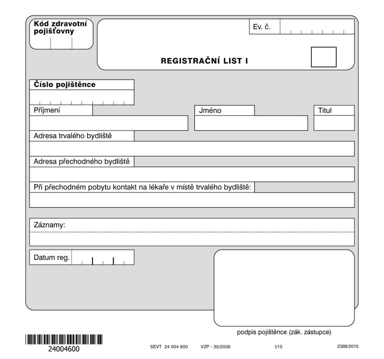 30- Registrační list - dvoulistá složka