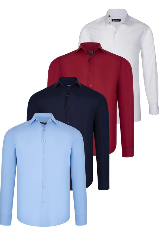 QUAD SET G726 DEWBERRY SHIRT-WHITE-NAVY BLUE-BURGUNDY-BLUE