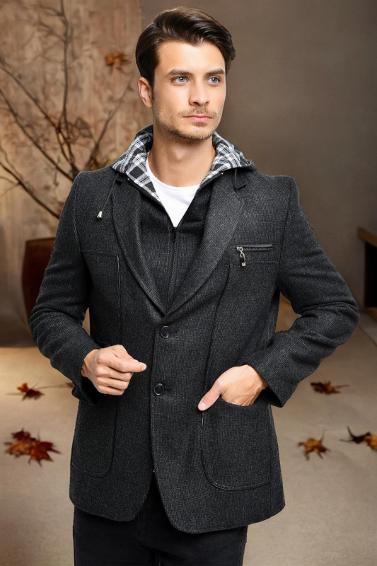 K7540 DEWBERRY MEN'S COAT-LIGHT PATTERNED ANTHRACITE