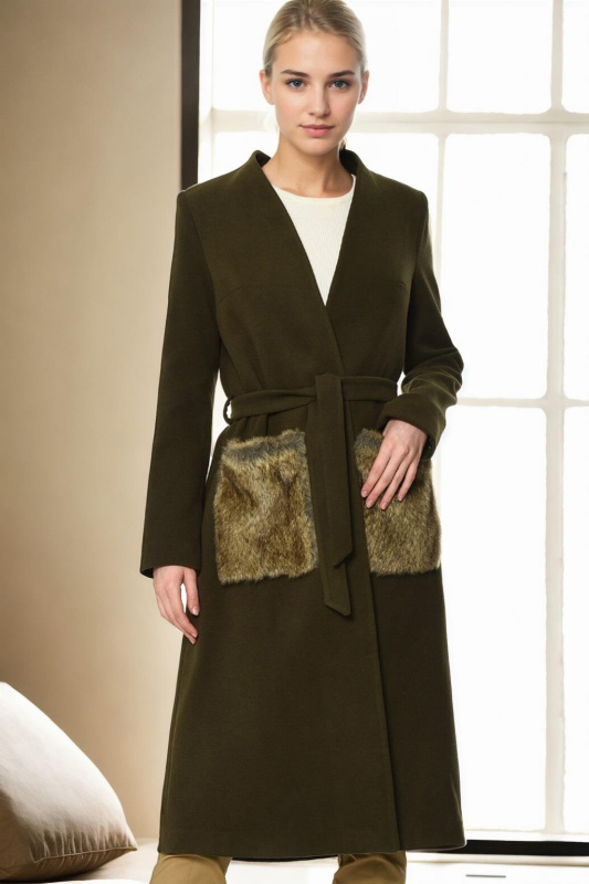 Z6363 DEWBERRY WOMEN'S COAT-KHAKI-1