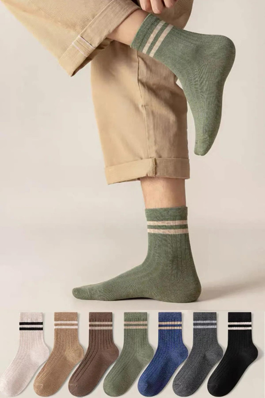 03783 Dewberry 7 Pairs Unisex Striped Patterned Long Socks-MULTICOLOR