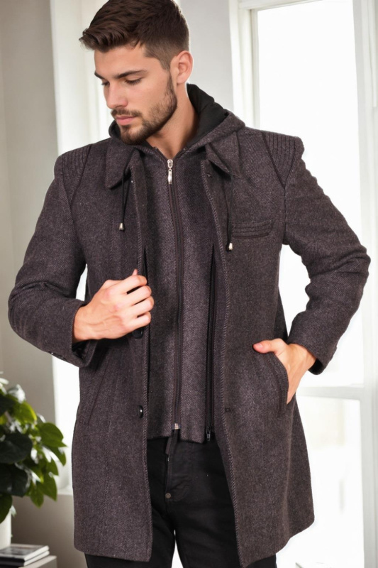 PLT9335 DEWBERRY MEN'S COAT-DIAGONAL BLACK-ANTHRACITE