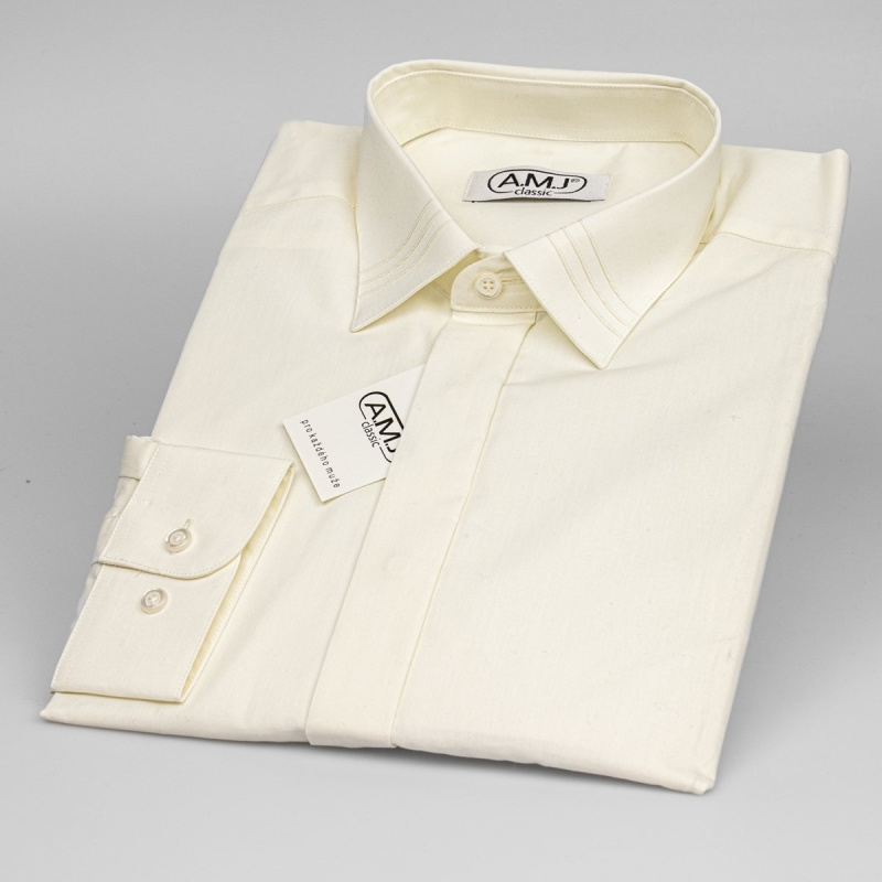 Pánská luxusní košile AMJ smetanová  JDA016SKL, dlouhý rukáv, zdobený límec, vel. 44