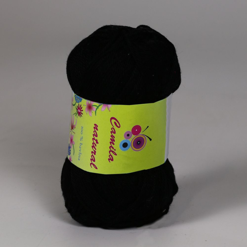 Pletací / háčkovací příze Storex CAMILA NATURAL 01 černá, jednobarevná, 50g/125m