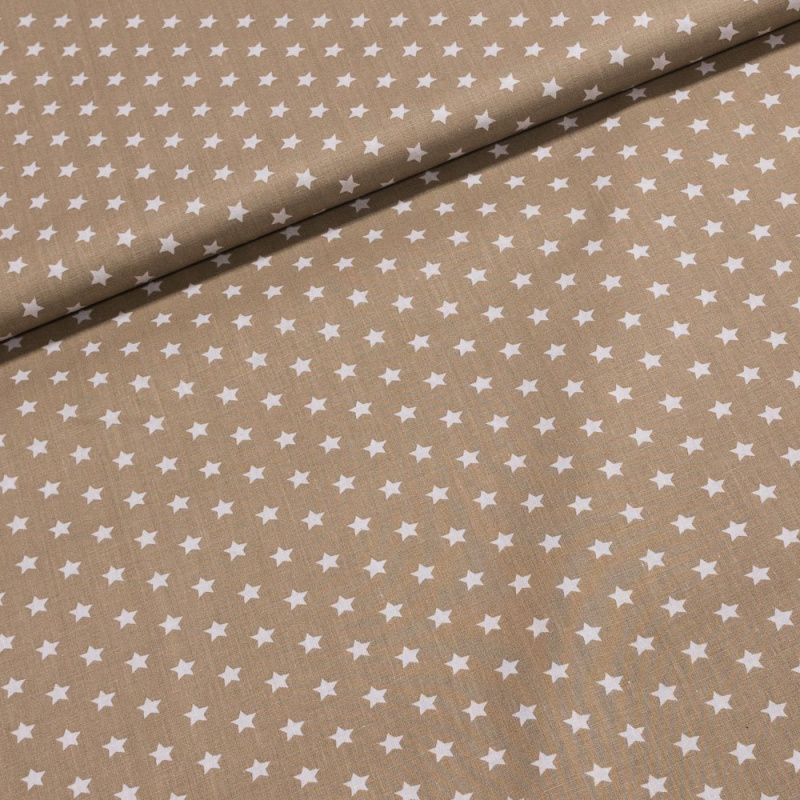 Bavlněné plátno bílé hvězdičky na béžové, š.140cm (látka v metráži)