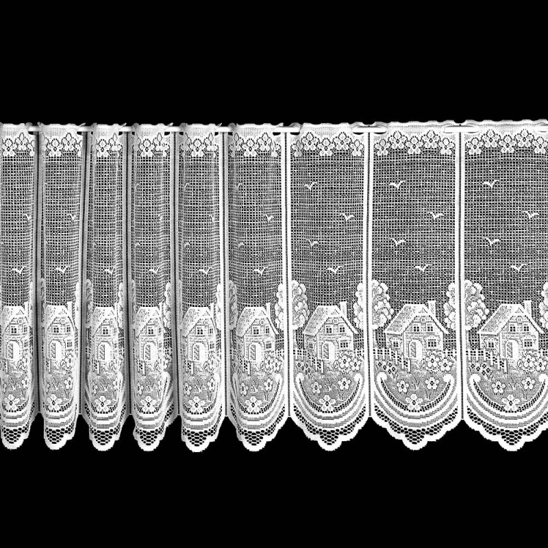 Brilltex žakárová vitrážová záclona DOMEČKY DD695, bílá výška 60cm (v metráži)