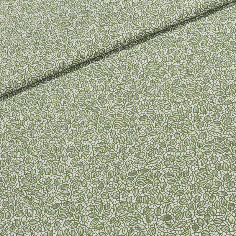 Bavlněné plátno DIANA tmavě zelené listy na bílé, š.140cm (látka v metráži)